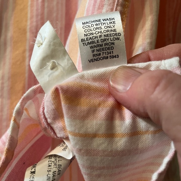 L.L. Bean Women's Pink and Orange Striped Button-Down Shirt - Picture 4 of 4